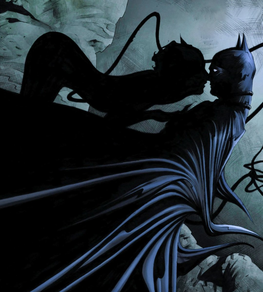 TheBatHome's tweet photo. Batman and Catwoman by Jae Lee. A stunning use of shadow and silhouette. https://t.co/K4HRdxlchD