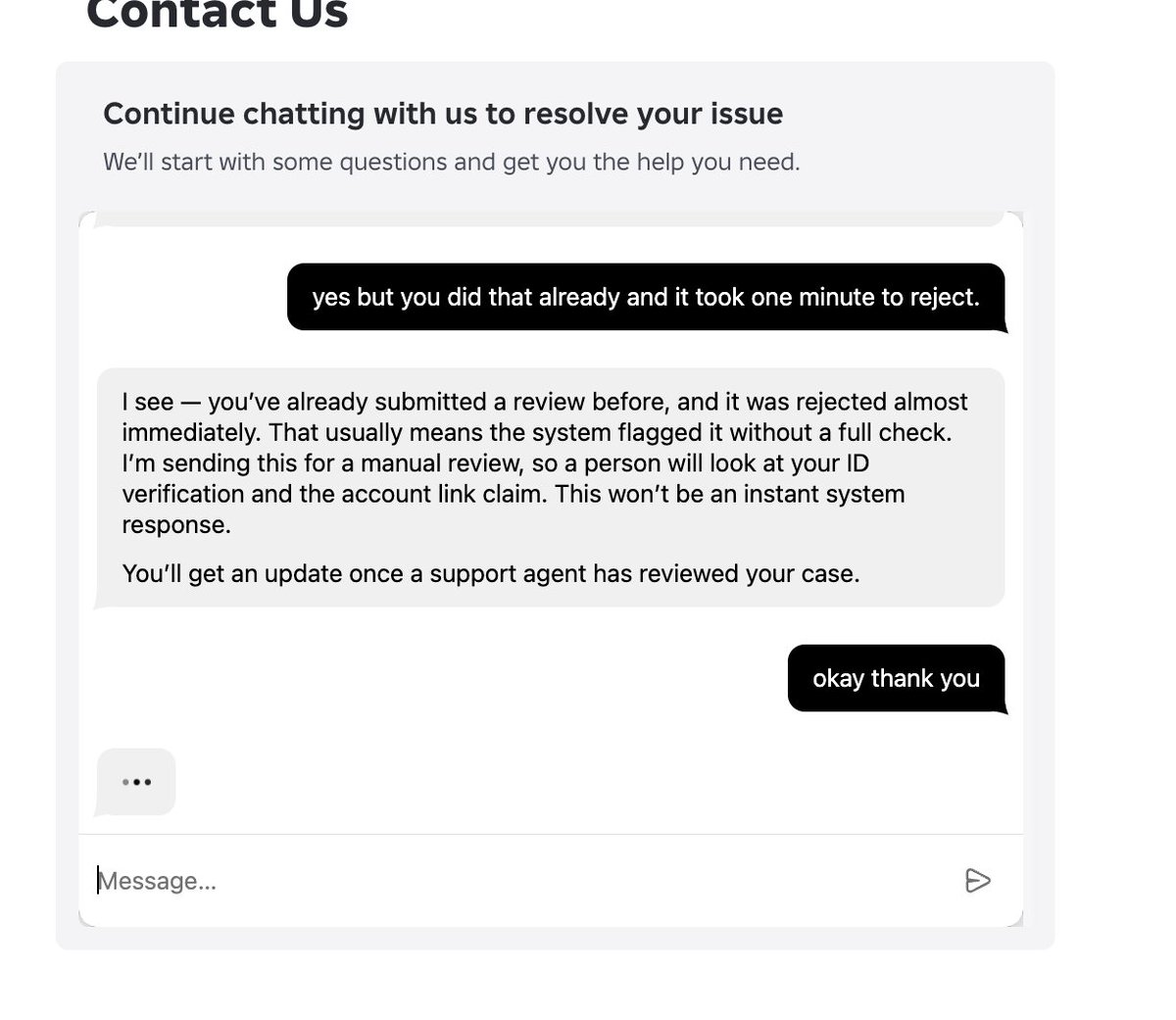 joyloe12's tweet photo. Roblox: Don't worry we'll make sure this isn't an instant rejection and there will be a manual review!
Me: Thanks!
Them: Automatic rejection in under 3 minutes.
@Roblox 
#robloxban
#enforcementbanroblox https://t.co/dk8V9zaBro