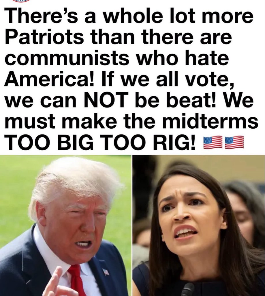 FloraLuzz_'s tweet photo. There's a whole lot more
Patriots than there are communists who hate America! If we all vote, we can NOT be beat! We must make the midterms TOO BIG TOO RIG! https://t.co/TuMQUZNXik