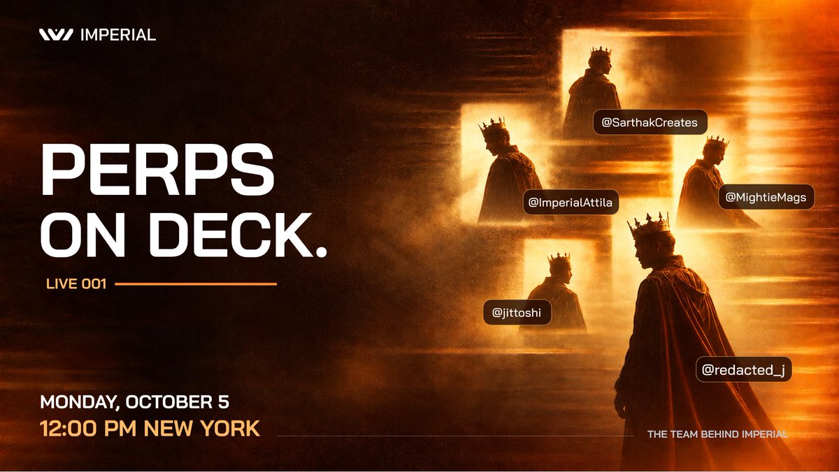 ImperialPerps's tweet photo. A big week on deck.

Monday - meet the people building Armada.
Tuesday - meet the people backing Imperial.
Wednesday - the mission behind it.

Perps traders. This one's for you. https://t.co/LevWVWjObR