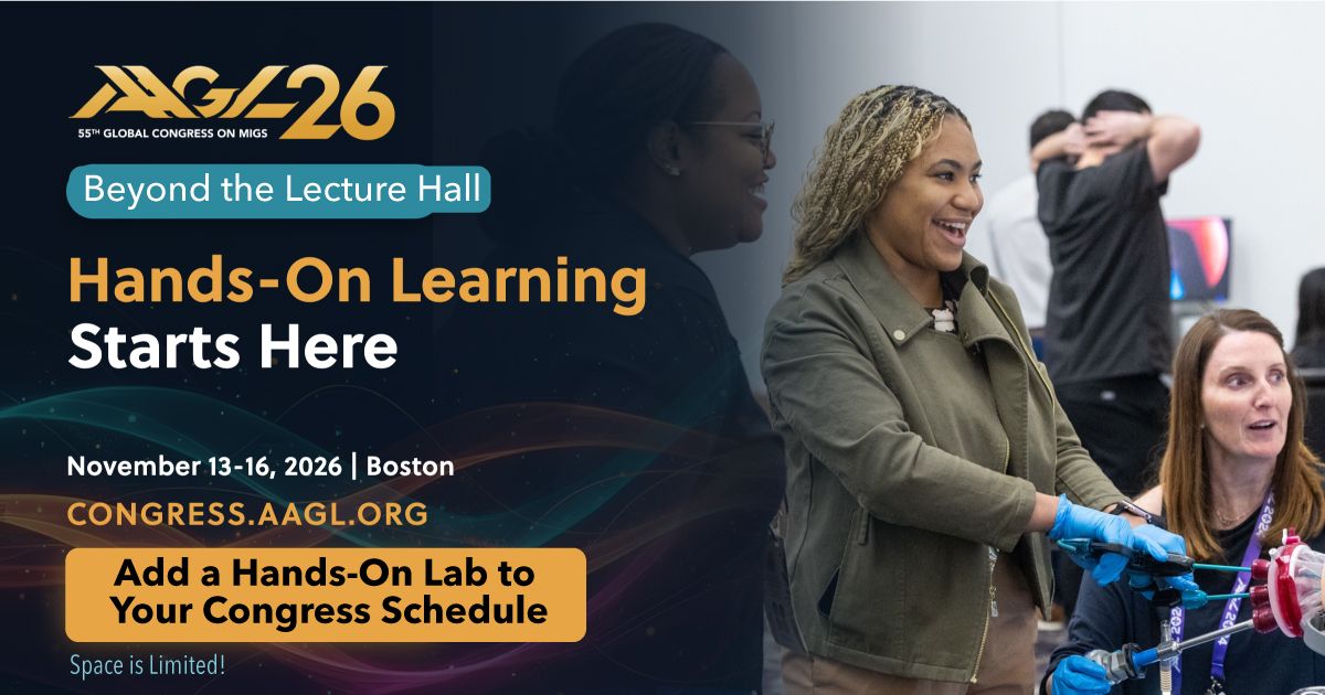AAGL's tweet photo. Don’t just watch the future of gynecologic surgery - Get hands-on with it. Learn from experts. Practice with purpose. Connect with peers. Add a hands-on lab to your #AAGL26 experience. https://t.co/IwES6YF478 #MIGS #CBGF https://t.co/Q76SHS97zB
