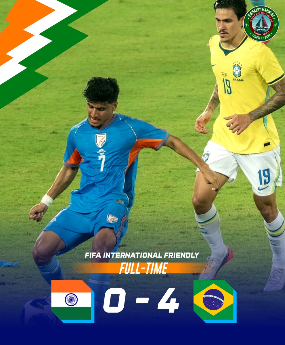 v_mariners's tweet photo. Full Time!!

We stopped The Seleção's by 0-4, Well Played Boyzz!!!

Jai Hind 🇮🇳💙

#TeamIndia #BlueTigers #IndianFootball #VisionaryMariners #MohunBagan MBSG https://t.co/SOq1v4xYKF
