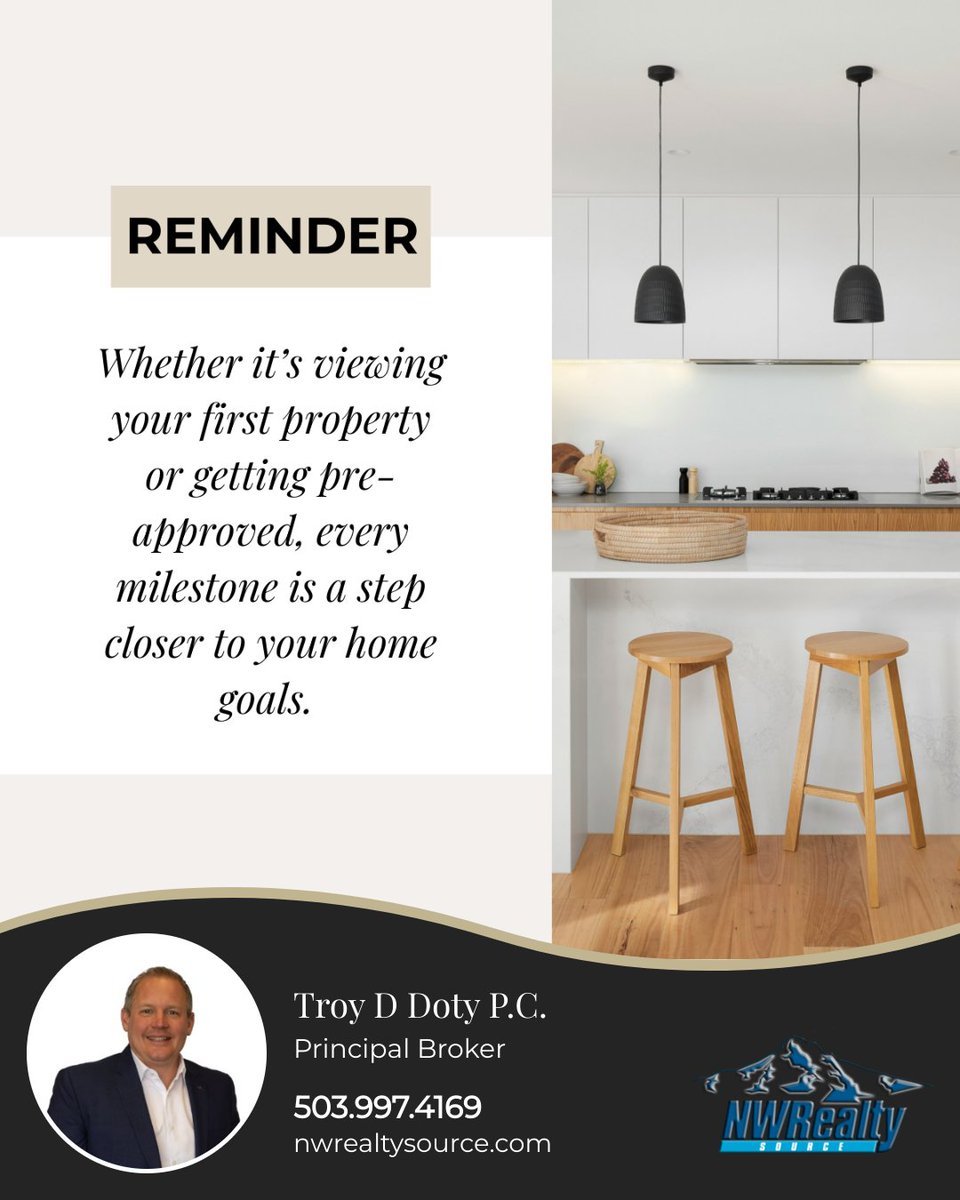 TroyDDoty's tweet photo. A gentle reminder: every milestone, big or small, is worth celebrating on your journey to homeownership. 🏡✨ Each step brings you closer to the place you'll call home.
Let’s build a clear, confident plan tailored to your goals and timeline.
#troydotyrealtor #portlandrealtor https://t.co/Cd0qG3BjHI