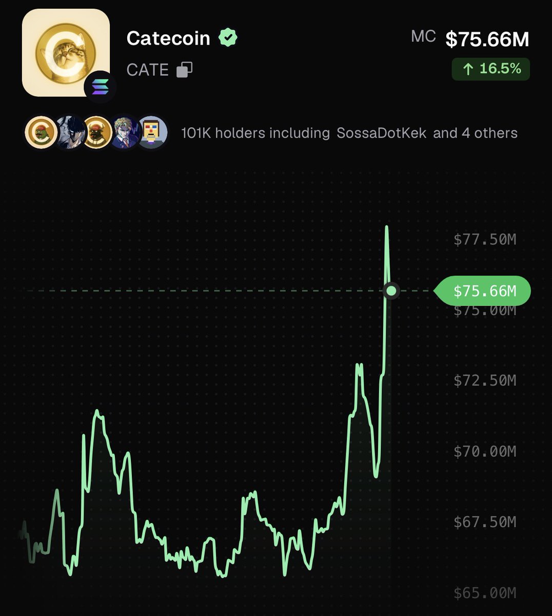PumpfunEco's tweet photo. $CATE is up 16.5% over the past 24 hours! https://t.co/jXcoo25joA
