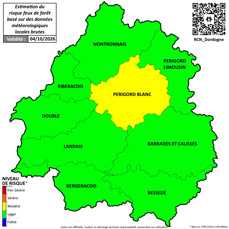 RCN_Dordogne's tweet photo. ℹ️ [PREVENTION]

🔥 Estimation* du risque #FeuxDeForêt (#IFM) par massif forestier en #Dordogne pour 24h du 03 au 04/10/2026 à 18h (16h UTC)
+ Météo des forêts Météo-France pour 48h.
#FDF2026 #EFFIS #DFCI

📲💻 Toutes vos infos : https://t.co/XXSZdJi8gq

* https://t.co/uwhaiV1eES https://t.co/Lm6ax2vepO