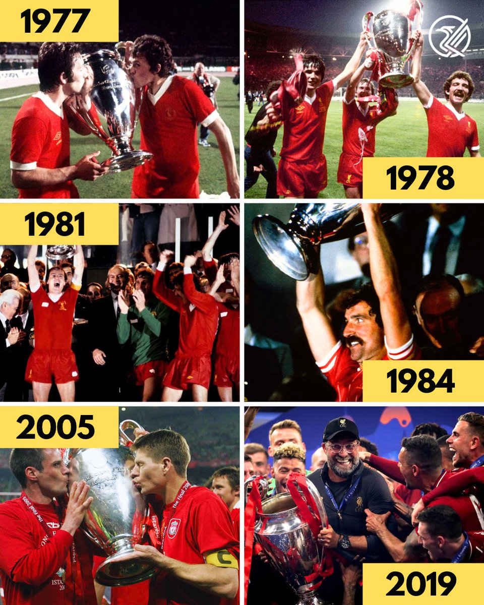 thisisanfield's tweet photo. 🔴🏆 Liverpool have won the European Cup SIX times - more than any other English club in history.

• 1977: Borussia Mönchengladbach 🇩🇪, 3-1
• 1978: Club Brugge 🇧🇪, 1-0
• 1981: Real Madrid 🇪🇸, 1-0
• 1984: Roma 🇮🇹, 1-1 (4-2 on pens)
• 2005: AC Milan 🇮🇹, 3-3 (3-2 on pens)
• 2019: Tottenham 🏴󠁧󠁢󠁥󠁮󠁧󠁿, 2-0

Only Real Madrid (15) and AC Milan (7) have lifted the European Cup/Champions League more times.

How many of you are old enough to remember all six?! 👇