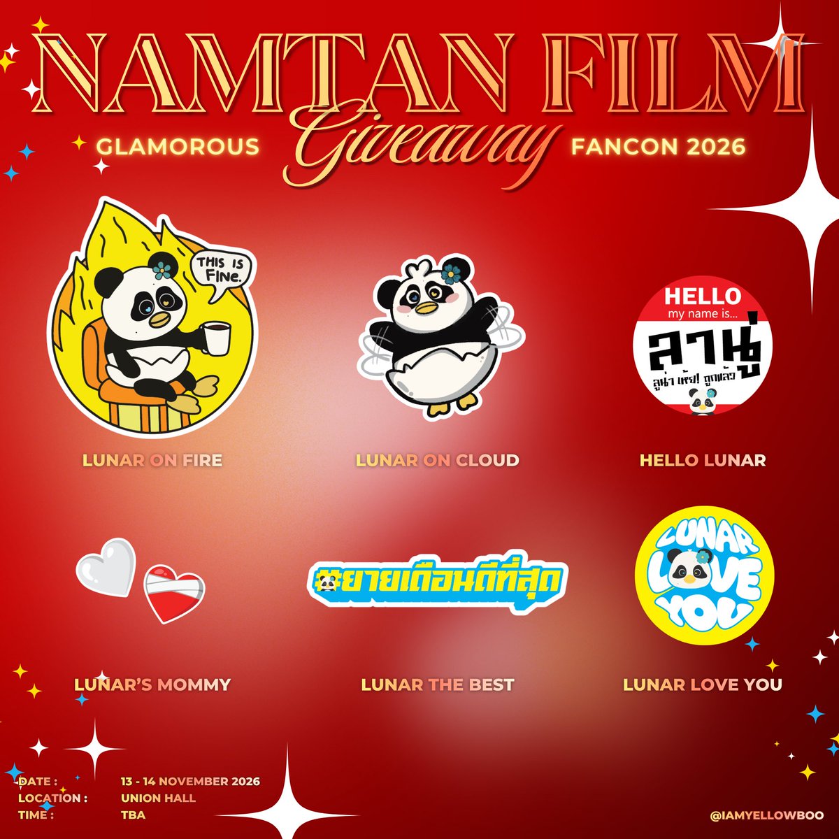 IAMyellowboo's tweet photo. plz kindly rt ✨🎬
giveaway #NamtanFilmFancon

sticker diecut 100%
randomly 5 pcs. / set

feel free to take it 🙌🏻
มารับไปเถอะท่าน ชั้นกลัวไม่หมด
ตอนแรกจะทำเอาฮา สักพักเริ่มเอาจริง…

13-14 November 2026

#Namtanfilm #น้ำตาลฟิล์ม
#Lunar https://t.co/mLRhoU56FR