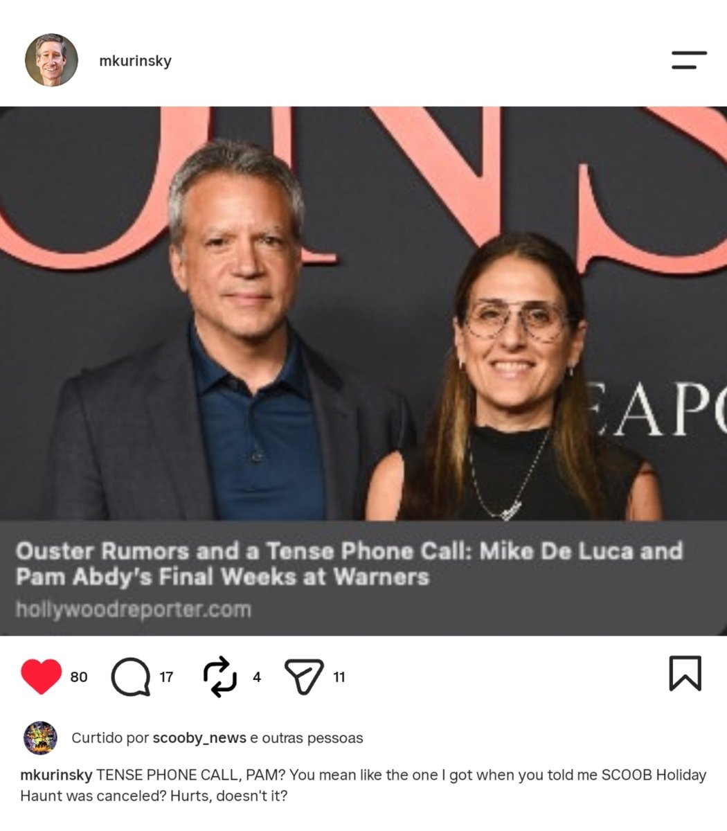 doocentral's tweet photo. TOMA! Michael Kurinsky (diretor) lacrou a Pamela Abdy depois dela ter que deixar seu cargo na Warner Bros. após fusão com a Paramount.

— Machuca, né, Pam? Receber uma ligação dessas, a mesma que eu recebi de você, me dizendo que ‘Scoob! Holiday Haunt’ seria cancelado. https://t.co/8RZTCOW8gR