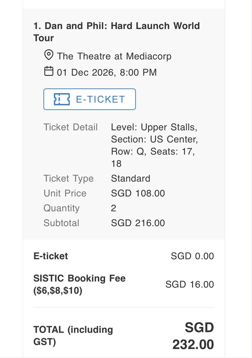 ribenasupernova's tweet photo. hello!! trying my luck here, i’m selling 1x cat 1 ticket for the dan and phil hard launch tour singapore &amp; i don’t know any irl phannies 🥹🙏 bought it at SGD$116 each but willing to nego! 

do dm if any qns / if you’re also looking for a tour buddy :)
#dnptickets @dnptickets https://t.co/rdrXgzeWu2
