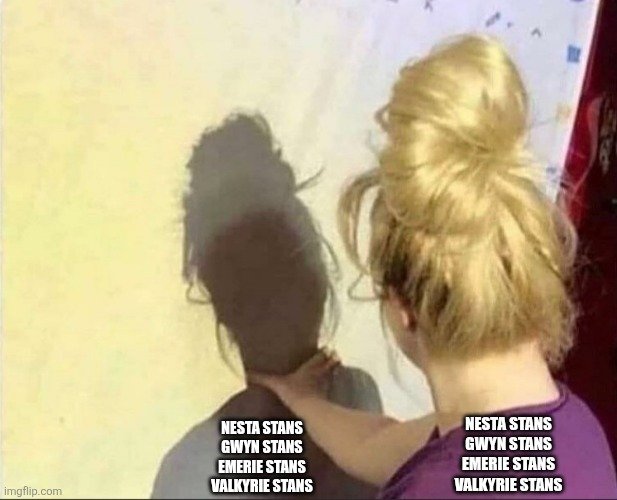 biaoftheworld's tweet photo. When the antis want to pit the nesta stans, gwyn stans, and emerie stans against each other, not realizing all of us are just the same people who stan those three: https://t.co/Iikafo95HG