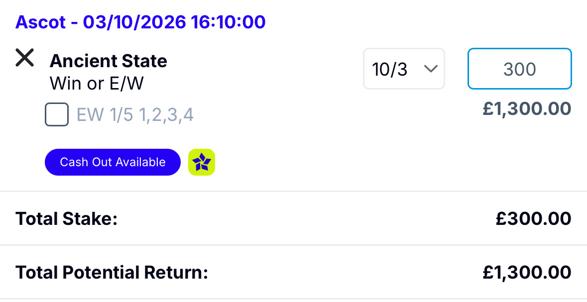 Ai_racingtips's tweet photo. Saturday best bet
4.10 Ascot
ANCIENT STATE
⭐️⭐️⭐️ Win at 10/3 Boylesports 

Back on better going &amp; well drawn can repeat Doncaster form. https://t.co/zpUBjjObed
