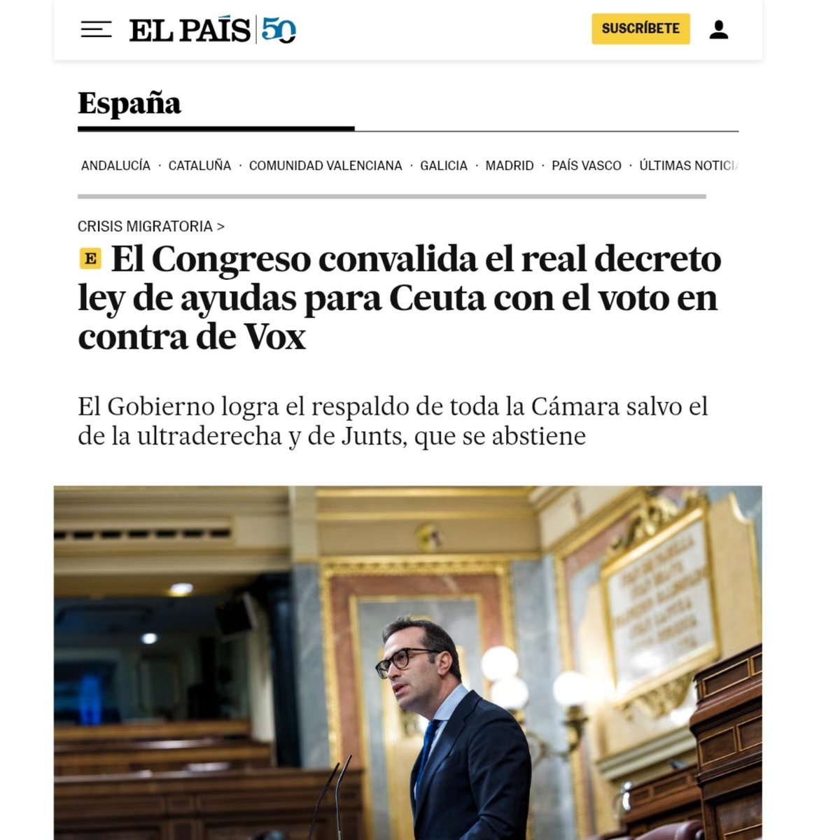 Jagospierre's tweet photo. Never forget que el PP criticó y Vox votó en contra del Decreto Ley del Gobierno con 309 millones en medidas urgentes de carácter social y económico para apoyar a Ceuta. Entre ellos 36,6 millones en ayudas directas a autónomos y empresas afectadas. https://t.co/H7gCYJr0wX