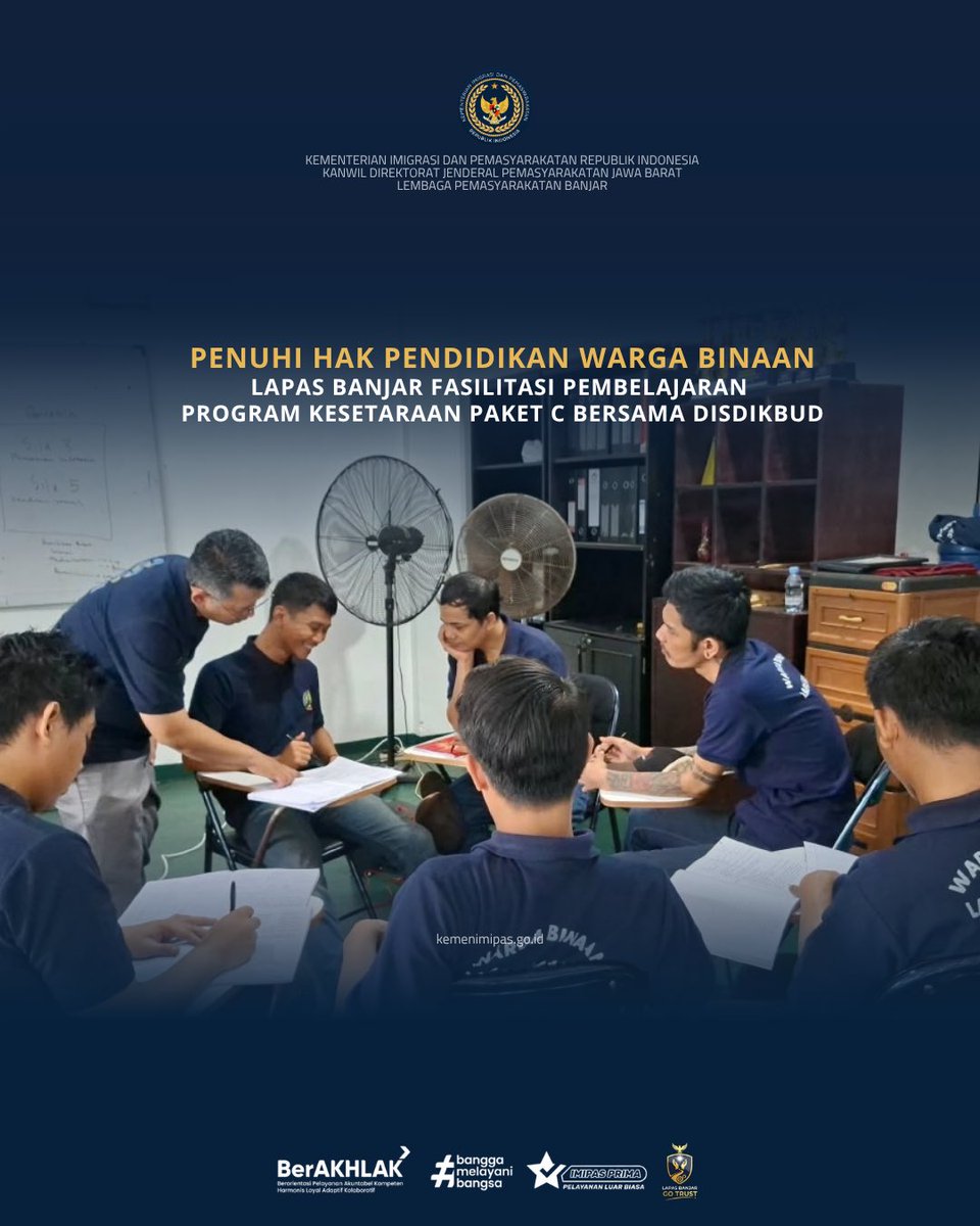 lapas_banjar's tweet photo. Tak ada kata terlambat untuk belajar! πβ¨
Lapas Banjar memfasilitasi 14 warga binaan mengikuti pembelajaran Program Paket C bersama Dinas Pendidikan dan Kebudayaan Kota Banjar di Sanggar Belajar Lapas, Sabtu (03/10/2026).
#LapasBanjar #PendidikanKesetaraan #PaketC https://t.co/29ILedsRaC