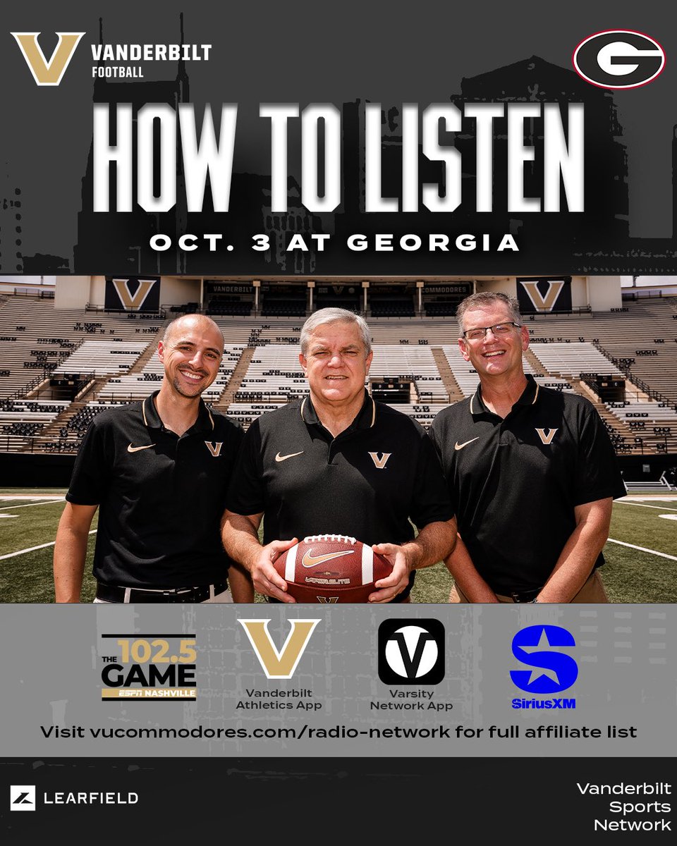 AAllegretta's tweet photo. 🎧 HOW TO LISTEN 🎧
@VandyFootball @ #2 Georgia
⌚️ 10:00am CT Pregame
🎙️ Interviews w. Coach Lea, Tim Beck, Ricardo Jones & @WillyD1025
#AnchorDown | #GoDores 🏈 https://t.co/HWLQAxGP2q