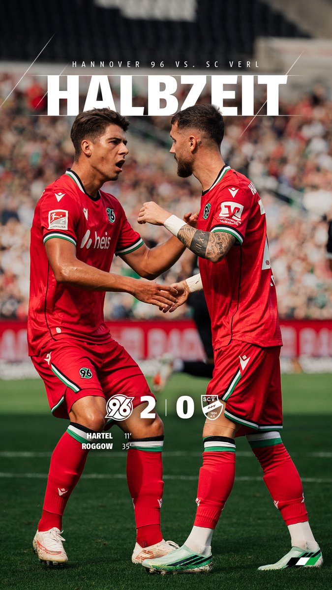 Hannover96's tweet photo. 45' Mit der 2:0-Führung geht's in die Pause. ⏸️
Zum Livestream: ➡️ https://t.co/hFWUtxHKAQ.
#H96 #NiemalsAllein ⚫️⚪️💚 | #H96SCV 2:0 https://t.co/fm3NspnlSK