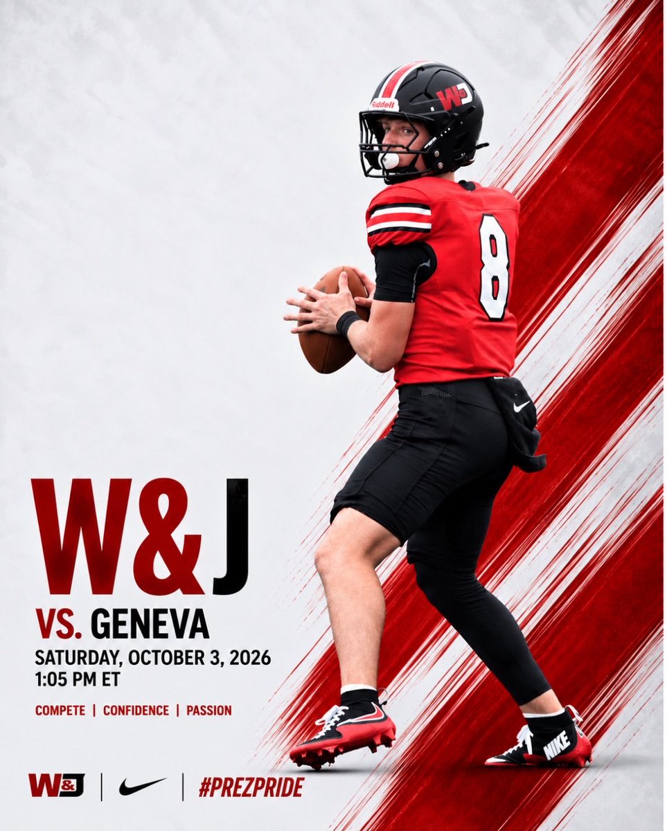 WJFootball's tweet photo. 🚨BACK AT CAMERON 🚨

🟡⚫️ GENEVA AT W&amp;J 🔴⚫️

⏰ 1:05 PM
🏟️ Cameron Stadium, Washington, PA
📊 LIVE STATS: https://t.co/SWCFgVtcHr…
📻 LISTEN LIVE: https://t.co/fttHrJsWKr
📺 WATCH LIVE: https://t.co/YYJw4JQb85…

#PrezPride | #PrezFB | #d3fb https://t.co/f8eN2baIZY