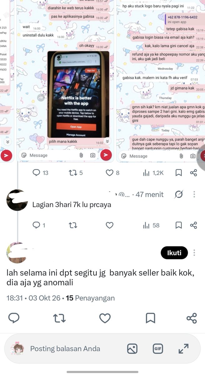 zeamayc's tweet photo. ketipu netf 3 hari 7k wkwkwk ditegur kalau beli harga under malah responnya kaya gitu, pantes ya sepi terus orang banyak yg tergiur harga under :[ https://t.co/LEFh5eDQ68