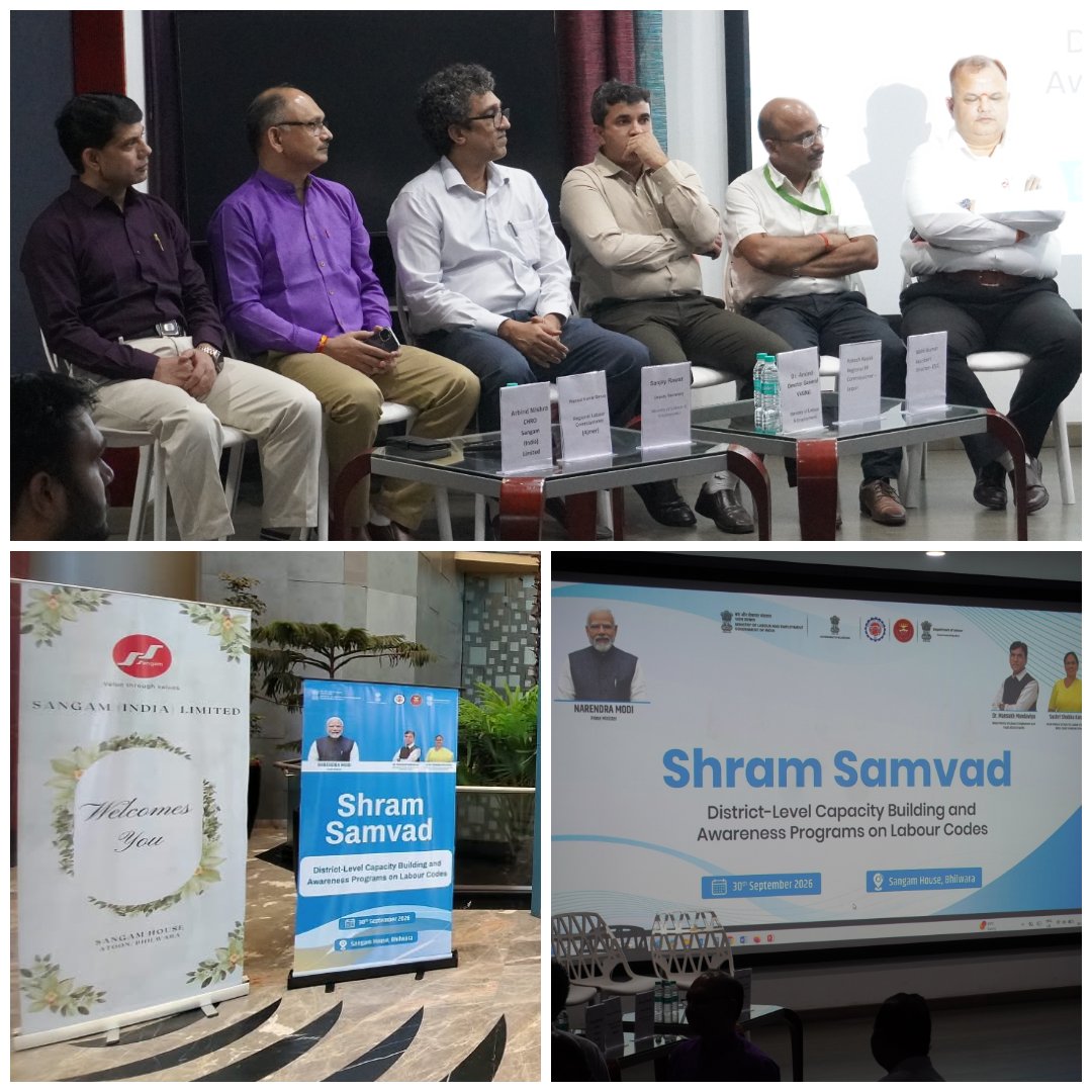 SangamGroup_'s tweet photo. “Shram Samvad” -capacity-building and awareness drive
A district-level Shram Samvad programme was organised on 30 Sept 2026 at Sangam House, Bhilwara, Rajasthan, in collaboration with the Labour Department,GoR.#shramsamvad @LabourMinistry https://t.co/r90yg1NGE0