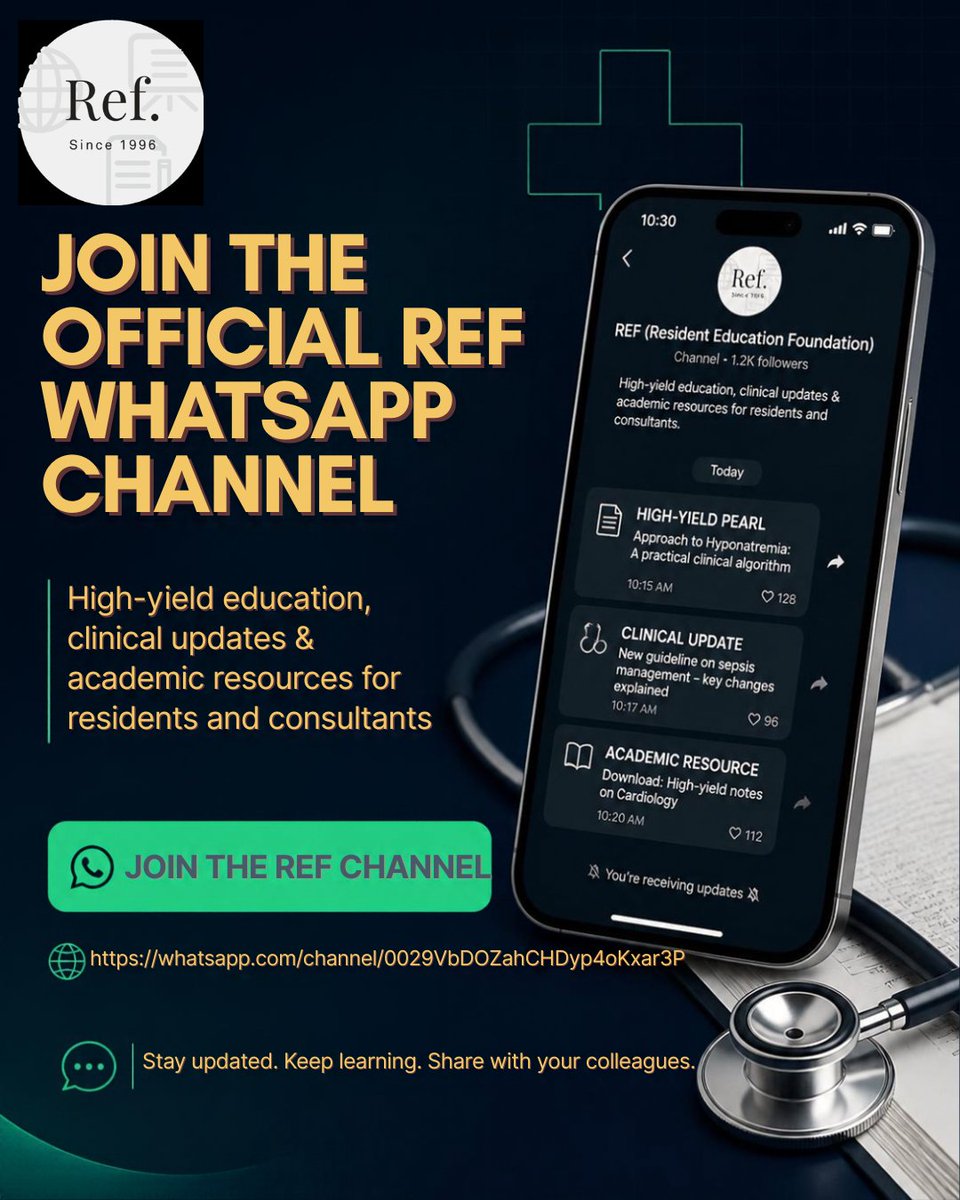 REF_INDIA's tweet photo. Join the official WhatsApp channel of REF (Resident Education Foundation), dedicated to empowering medical residents and consultants with high-yield educational content, clinical updates, and academic resources.

🔗 Join the REF Channel here: https://t.co/PDa0LbqPW2 https://t.co/X62EInmxeV