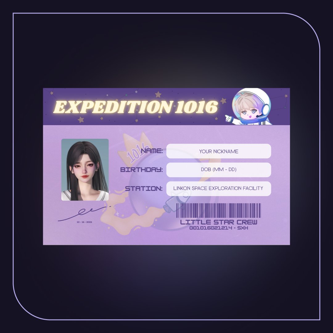 eepiebunny's tweet photo. 𝐁𝐎𝐀𝐑𝐃𝐈𝐍𝐆 𝐂𝐋𝐄𝐀𝐑𝐀𝐍𝐂𝐄: 𝐆𝐑𝐀𝐍𝐓𝐄𝐃 

”𝘓𝘦𝘵’𝘴 𝘨𝘦𝘵 𝘺𝘰𝘶 𝘳𝘦𝘢𝘥𝘺 𝘧𝘰𝘳 𝘵𝘩𝘦 𝘦𝘹𝘱𝘦𝘥𝘪𝘵𝘪𝘰𝘯, 𝘮𝘺 𝘓𝘪𝘵𝘵𝘭𝘦 𝘚𝘵𝘢𝘳 𝘊𝘳𝘦𝘸. 𝘖𝘶𝘳 𝘴𝘱𝘢𝘤𝘦 𝘦𝘹𝘱𝘭𝘰𝘳𝘢𝘵𝘪𝘰𝘯 𝘱𝘦𝘳𝘴𝘰𝘯𝘯𝘦𝘭 𝘩𝘢𝘷𝘦 𝘱𝘳𝘦𝘱𝘢𝘳𝘦𝘥 𝘺𝘰𝘶𝘳 𝘦𝘹𝘱𝘦𝘥𝘪𝘵𝘪𝘰𝘯 𝘐𝘋𝘴 𝘵𝘰 𝘩𝘦𝘭𝘱 𝘺𝘰𝘶 𝘣𝘰𝘢𝘳𝘥 𝘵𝘩𝘦 𝘴𝘱𝘢𝘤𝘦𝘤𝘳𝘢𝘧𝘵. 𝘊𝘰𝘮𝘱𝘭𝘦𝘵𝘦 𝘺𝘰𝘶𝘳 𝘤𝘳𝘦𝘥𝘦𝘯𝘵𝘪𝘢𝘭𝘴 𝘢𝘯𝘥 𝘱𝘳𝘦𝘱𝘢𝘳𝘦 𝘧𝘰𝘳 𝘣𝘰𝘢𝘳𝘥𝘪𝘯𝘨.”

Use the ID template and don't forget to use the mission hashtags: #Xavier1016HappyBirthday #EXPEDITION1016

𝖡𝗈𝖺𝗋𝖽𝗂𝗇𝗀 𝖯𝖺𝗌𝗌 𝖻𝗒 @dawnbreaker_joy 
𝖤𝗑𝗉𝖾𝖽𝗂𝗍𝗂𝗈𝗇 𝖨𝖣 𝖻𝗒 @herayashira