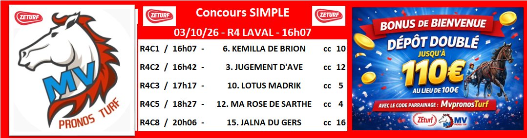 MVPronosTurf's tweet photo. 🐎 Concours MVPronos SIMPLE @ZEturfFr
📅 03/10/26 🐎

➡️ #MVPronosimple031026 https://t.co/yRKwldcS9X