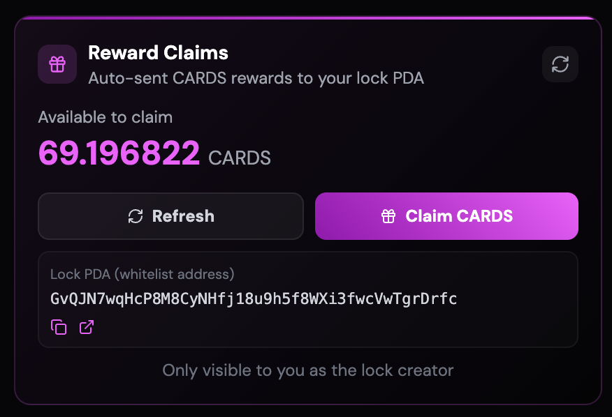 CardCatCards's tweet photo. Our 3 locked @StakePointApp Treasury vaults have started to accumulate solana:CARDSccUMFKoPRZxt5vt3ksUbxEFEcnZ3H2pd3dKxYjp tokens.

Our plan is to claim the rewards accrued to these vaults periodically and move them to our Prize draw wallet here: 8wWAzbnSBP39FcAPTyG4reXJwuoxCgrjzX7prmpF59s where the solana:CARDSccUMFKoPRZxt5vt3ksUbxEFEcnZ3H2pd3dKxYjp will be converted to USDC and used for Gacha draws for $CARDCAT holders.