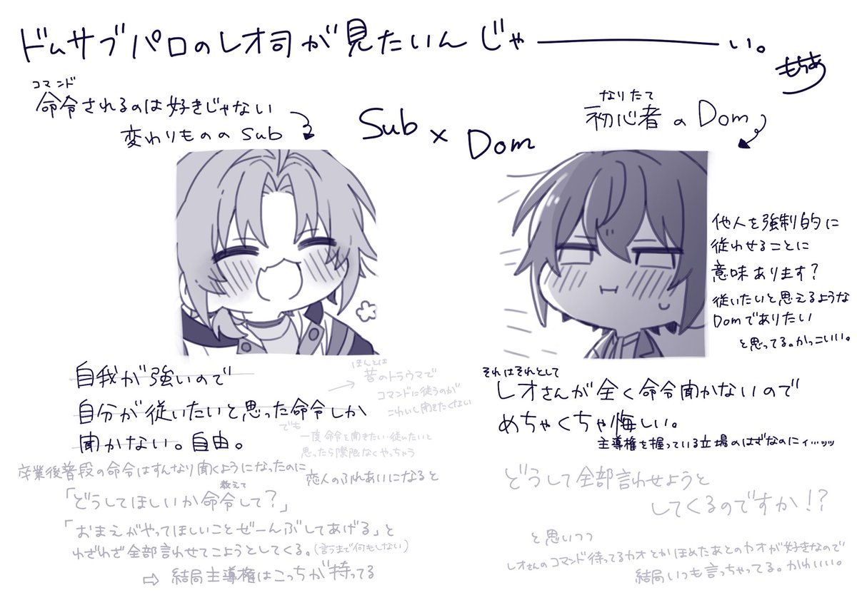 mo_chi_a874's tweet photo. ⚠️どむさぶパロ(※レ→さぶ×つ→どむ　なので注意)
※レオ司

こっちでもおもしろそうだなって思ったので… https://t.co/tMFDejDUMK