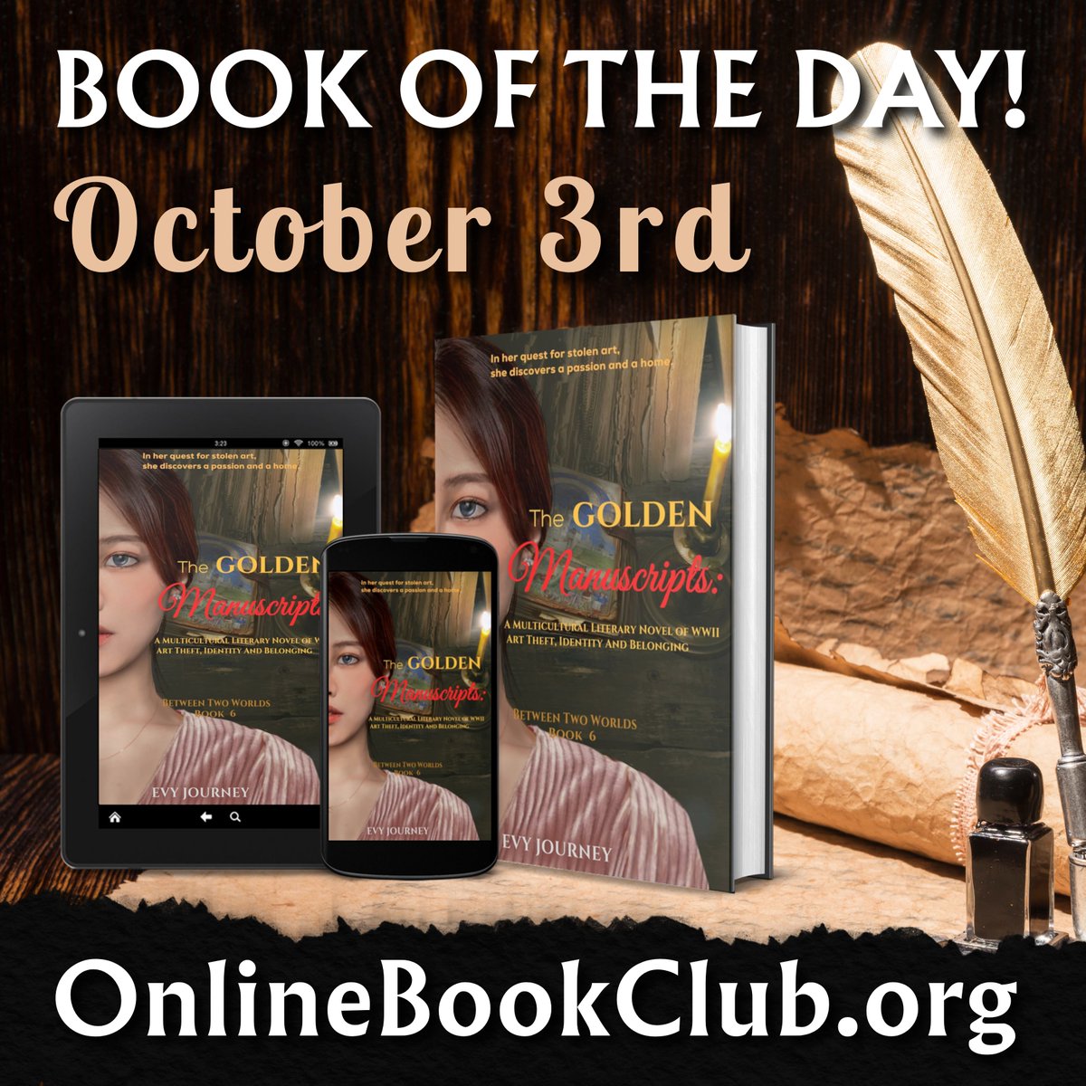 TwBookClub's tweet photo. Book of the Day, October 3rd – Other Fiction, Rated 5 Stars

Available for only $0.99 on @Amazon Kindle! Get your copy below:

https://t.co/fIdEqAvH0x

The Golden Manuscripts: A Multicultural Literary Novel of WWII Art Theft, Identity and Belonging by Evy Journey