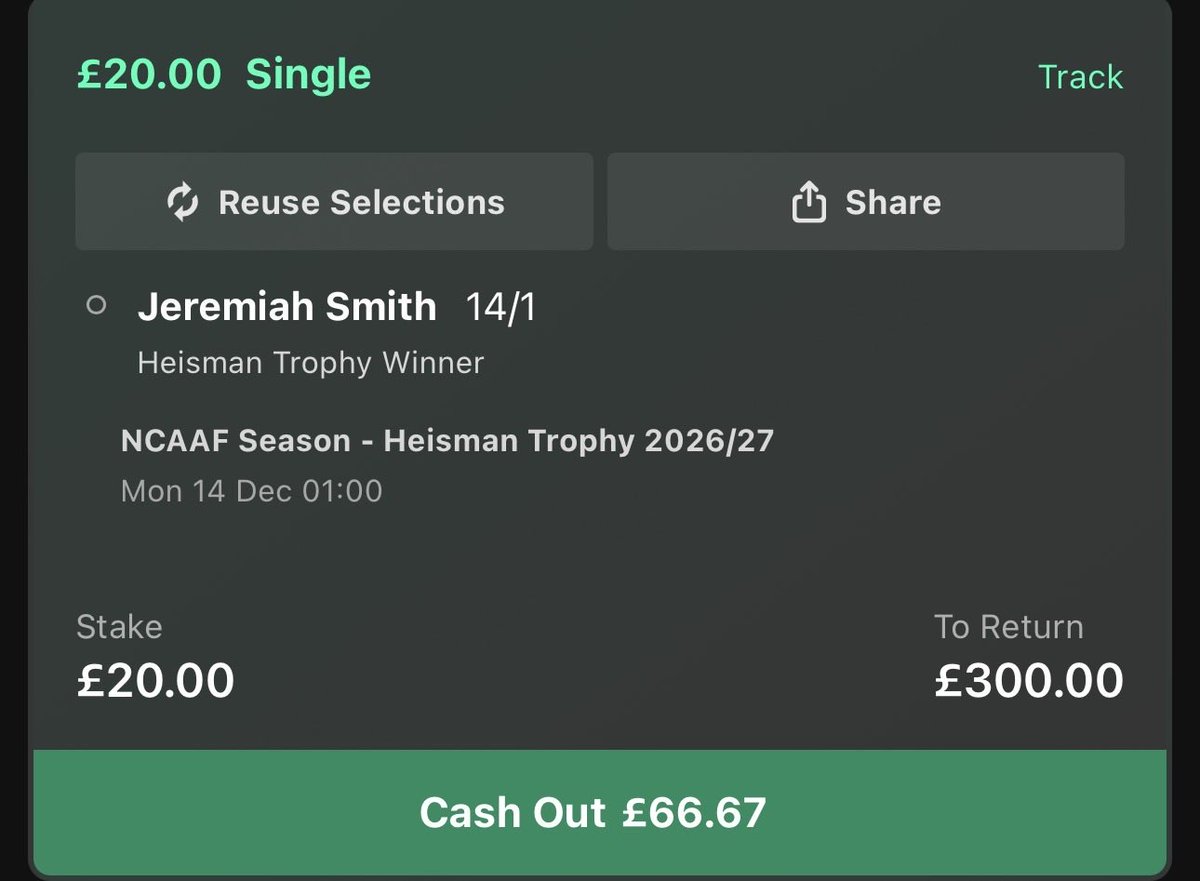 PoshplaysFF's tweet photo. We’ve not even watched him go off against Iowa yet today and my cash out is already up to £66 https://t.co/PXjyaneSmQ