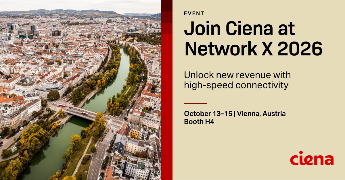 Ciena's tweet photo. Join Ciena at #NetworkX in Vienna to explore how advanced networking solutions can scale bandwidth, automate operations, accelerate service delivery, and simplify the management of increasingly distributed, AI-driven infrastructure.
Learn more and schedule a meeting: https://t.co/qylYdMJx1G