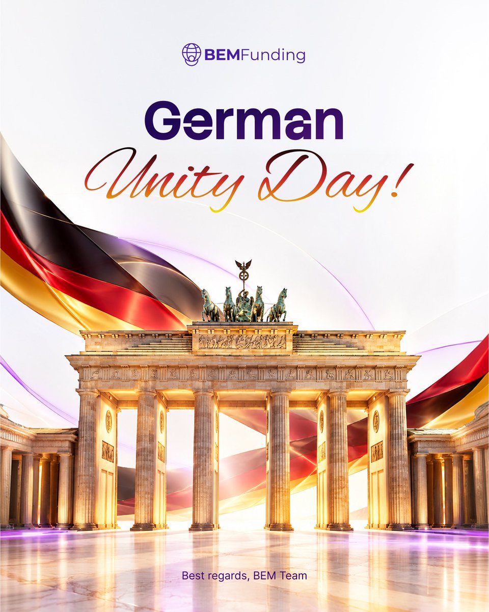 BemFunding's tweet photo. Happy German Unity Day 🇩🇪

Wishing our German trading community a day of unity, pride, and progress.

With respect from the BEM team. https://t.co/BtJCLbrdFf
