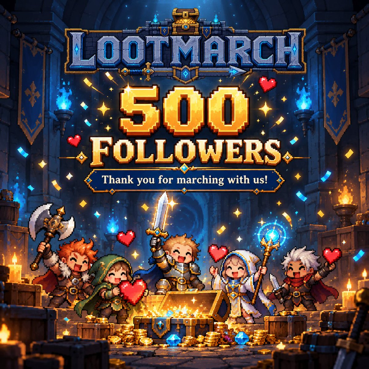 PlayLootMarch's tweet photo. 500 adventurers strong. ⚔️

Thank you for 500 followers and for marching with LootMarch this early.

The dungeon is only getting started. ❤️ https://t.co/lfJ0v0brpT