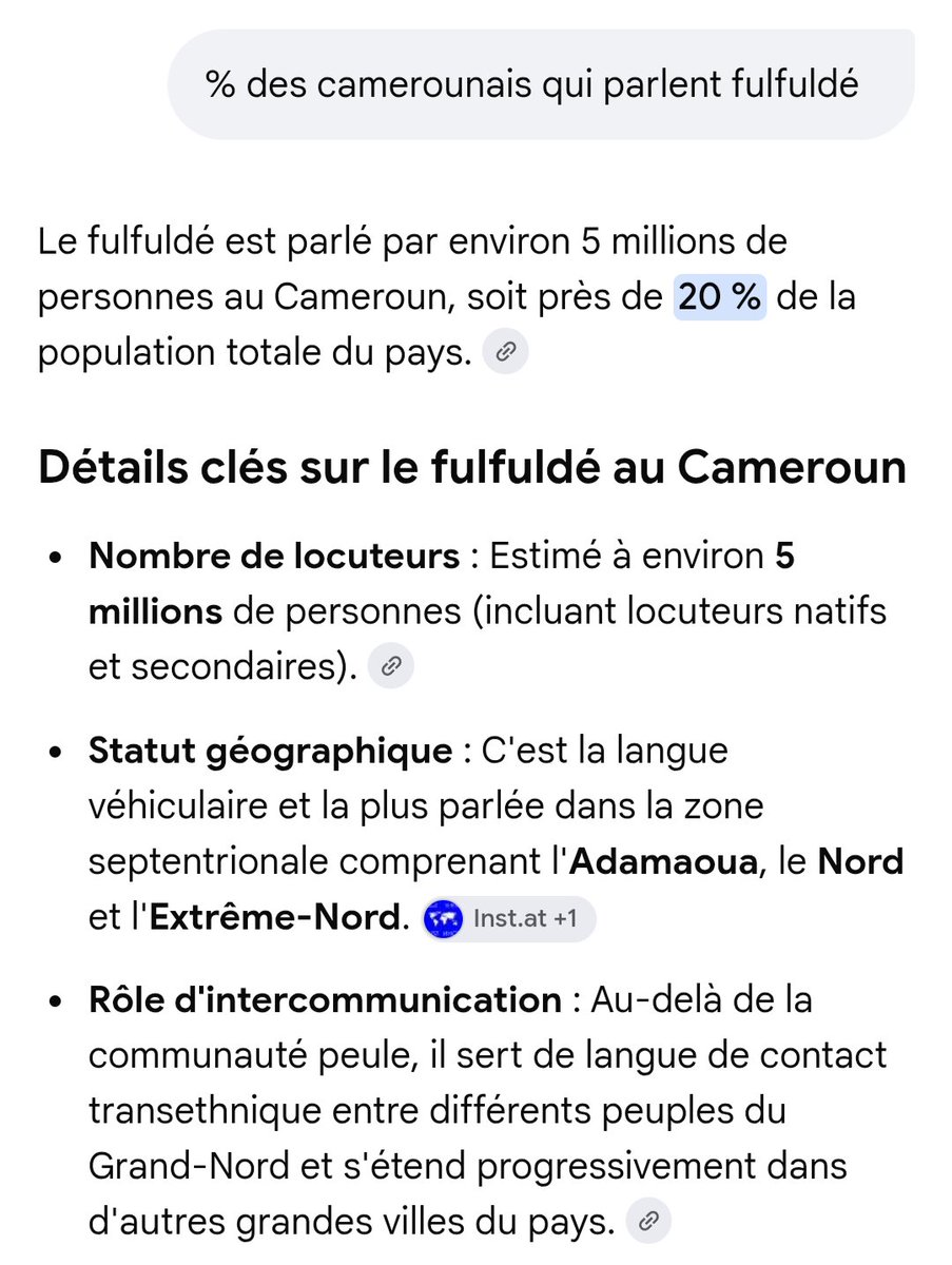 joanmathias_'s tweet photo. En vrai : pourquoi ne pas adopter le fulfuldé comme la langue nationale ? 🇨🇲
⅕ de la population, aucune langue camerounaise ne fait mieux 🤷🏾‍♂️. Sachant qu'en RDC le taux de locuteurs en lingala était assez similaire par exemple.

Camerounais et africains, vous en pensez quoi ? https://t.co/QAKEKm73Gy