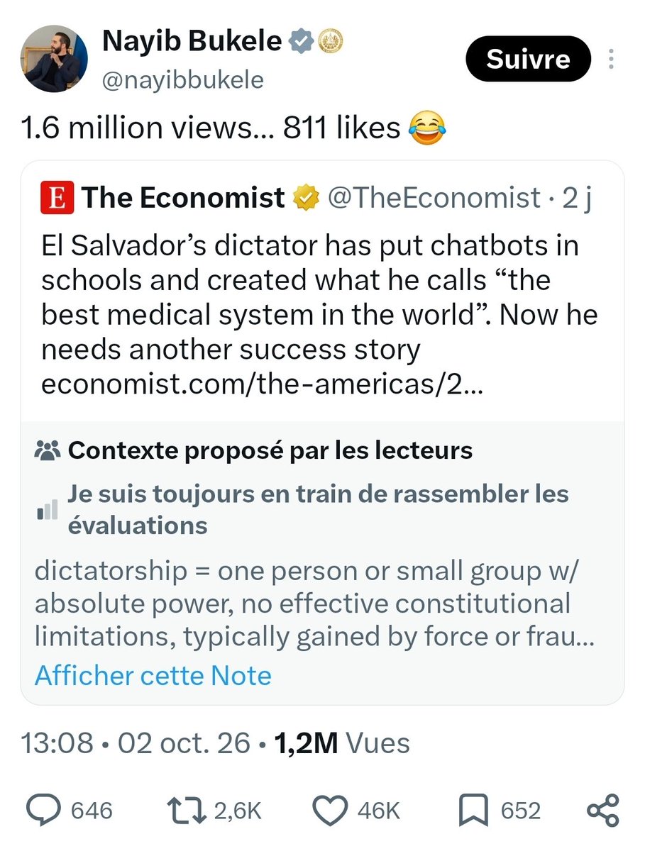 doliprofond's tweet photo. الفرق بيننا وبين الدول اللي عارفة قيمة التواصل أن @TheEconomist التي تنشر أي معلومة غالطة أو إشاعة بغيتيها حسب الطلب المهم هو تخلص.. نهار نشرات على رئيس السالفادور خرج لهم هو شخصيا يضحك عليهم العالم.. حنا في #المغرب ما عندنا إعلام ما عندنا حسابات رسمية للرد.. عندنا غير الشفوي https://t.co/6DC7BkTG5C