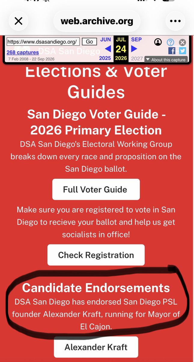 amyforsandiego's tweet photo. EXPOSED: Alexander Kraft, candidate for Mayor of El Cajon, was identified on Democrat Socialists of America San Diego’s own website as the “San Diego  founder of Party for Socialism and Liberation (PSL)”

Its official PSL program says capitalism “cannot be voted out of power” and “it will take a revolution.”

It says “revolution is a necessity and a right” and calls for the existing government to be ABOLISHED.

Then it gets even more explicit:

“The standing army and police must be disbanded” and replaced by “armed people” organized in workers’ defense councils.

PSL says the new revolutionary government would be defended by an “armed, organized working class.”

Now DSA San Diego has removed the words “San Diego PSL founder” from its live homepage and replaced them with “union organizer and educator.”

Kraft is also running as a “Peace & Freedom Party” candidate. DSA & PSL candidates typically use the Democrat or Peace & Freedom Party as a FRONT and a vessel to hide their actual agenda and it isn’t peace and it isn’t freedom.