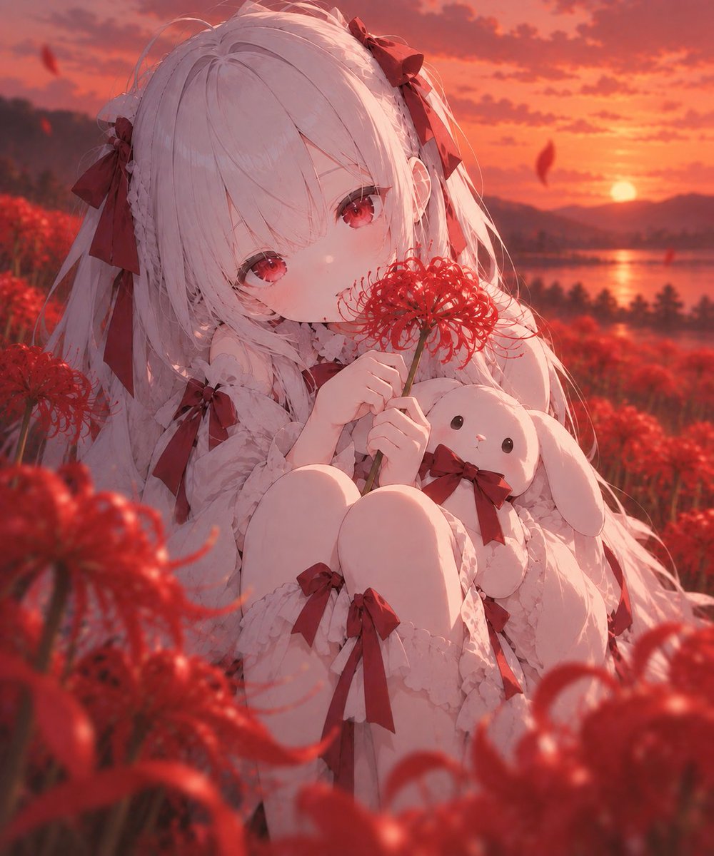 Rinel0831's tweet photo. I found the prettiest flowers. ♡
The sunset is so red today.
Neige likes it here too.
…You’ll stay with me until the sun goes down, won’t you?
#AIart #AIillustration #AnimeArt #Lucie #Higanbana https://t.co/1nQfXK3BZ7