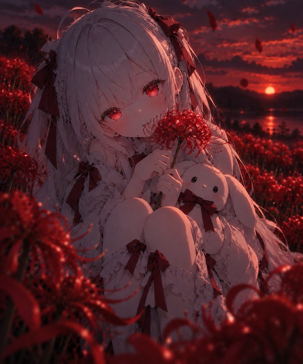 Rinel0831's tweet photo. I found the prettiest flowers. ♡
The sunset is so red today.
Neige likes it here too.
…You’ll stay with me until the sun goes down, won’t you?
#AIart #AIillustration #AnimeArt #Lucie #Higanbana https://t.co/1nQfXK3BZ7