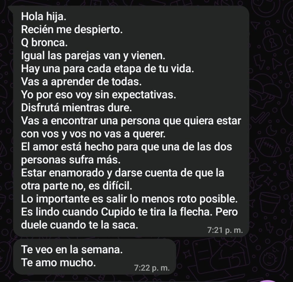 porqueTTarg's tweet photo. "Consejo"

Por el mensaje que le mandó un papá a su hija luego que ella le contara que había cortado con el novio. https://t.co/QdxVJMRBJ3