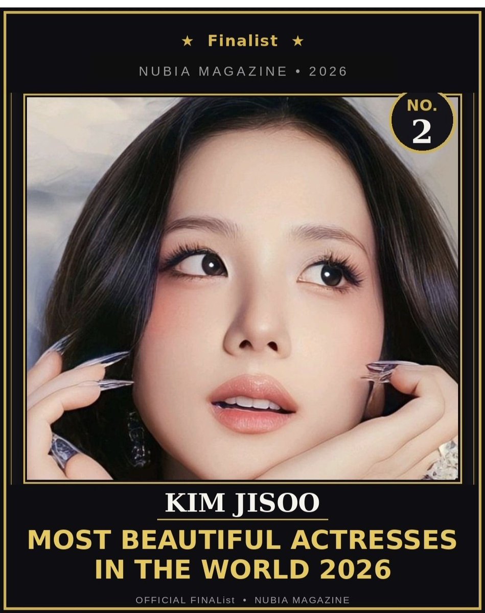 sooyahforever's tweet photo. #Jisoo has been named “Most Beautiful Actress in the World 2026” by Nubia Magazine, securing the publication’s 2nd spot . 🏆

Congratulations, Jisoo! 💜 https://t.co/4LMDyoKyXK