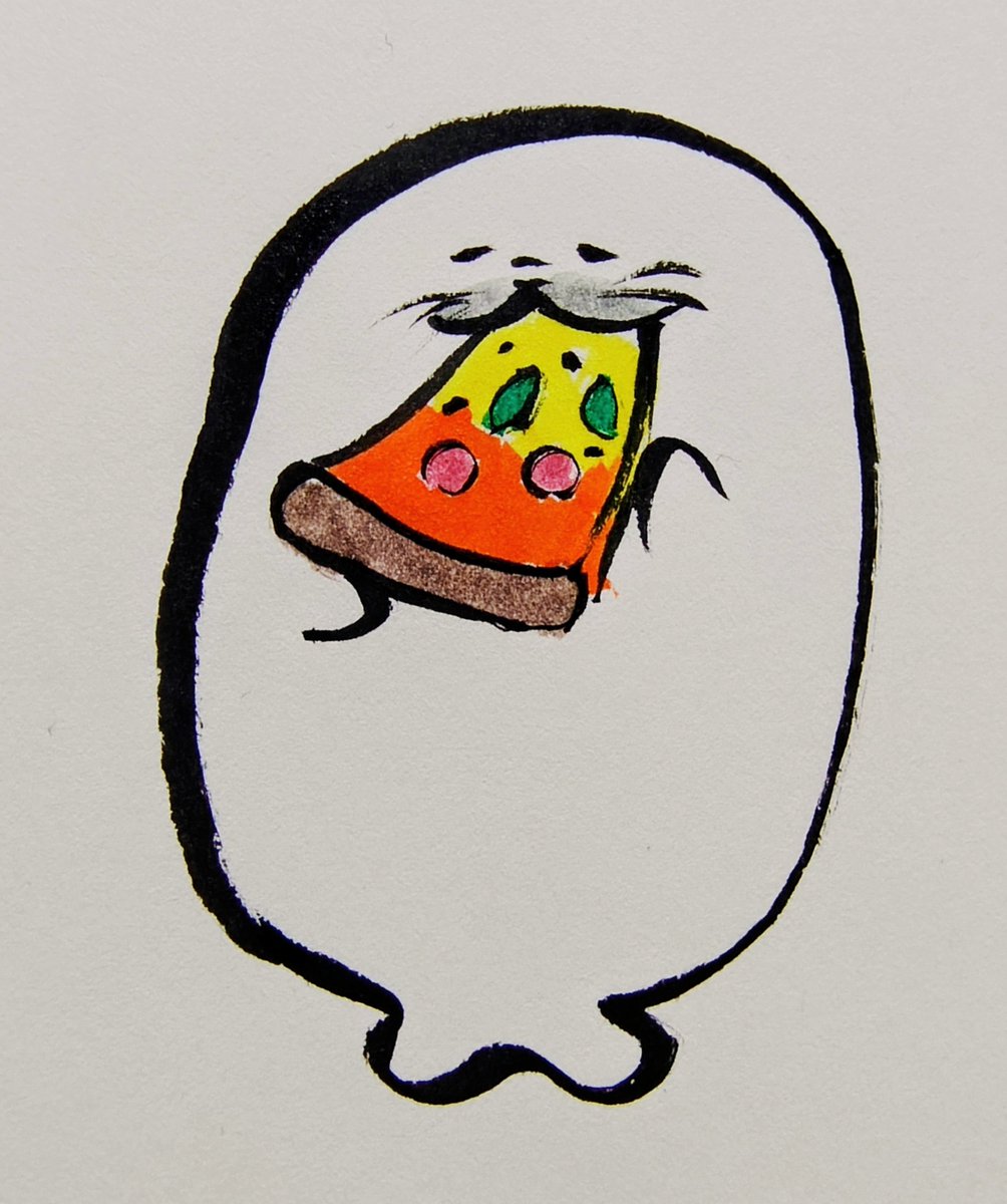 jissunboshi96's tweet photo. ピザを食べたら、思ったより辛かったアザラシを描きました。 https://t.co/mjZ3A9nXLp