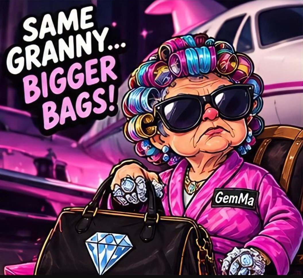 GemMaToken's tweet photo. Same granny.

Bigger attitude.
Bigger handbag.
More diamonds.

GemMa didn’t come to play.

$GEMMA 💎 https://t.co/b0i1Z1RTEf