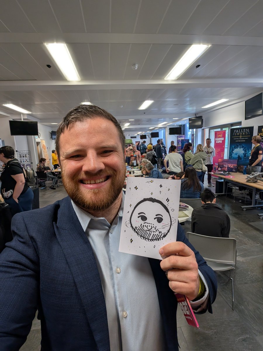 NeilAlex94's tweet photo. Great fun today at the IAM Gaming Expo, hosted by the Indie Game Squad and @UHIMoray 🎮 

The Indie game scene in Scotland is vital to the industry, and that's no different in Elgin!

If you didn't think I was big headed enough, I even got drawn as a planet 🪐 https://t.co/0C8EYizYHd