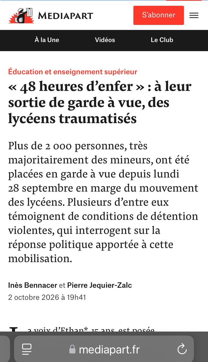 BMoon_bee's tweet photo. « 48 heures d’enfer » : à leur sortie de garde à vue, des lycéens traumatisés 

Plus de 2 000 personnes, très majoritairement des mineurs, ont été placées en garde à vue Plusieurs d’entre eux témoignent de conditions de détention violentes… » https://t.co/zC1nKWDxMb
