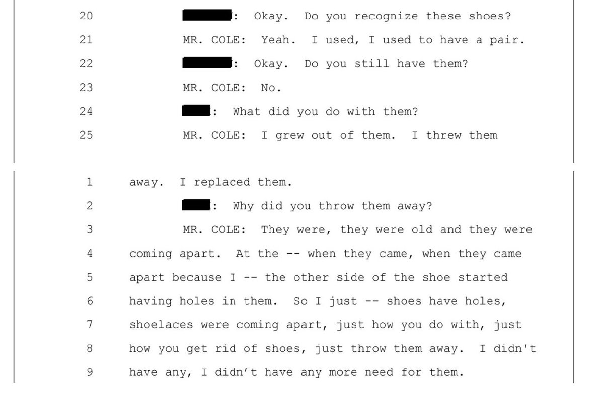 SteveBakerUSA's tweet photo. 🧵You know they’d broken Brian Cole Jr. when he started giving his @FBI inquisitors whenever he thought they wanted to hear. Brian couldn’t have “grown out of” a pair of shoes that didn’t even exist on the market until AT LEAST five years AFTER he had reached his full foot size. Full story below. ⬇️