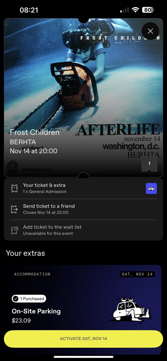 yajyhw's tweet photo. anyone want my frost children ticket for dc #berhta i'll sell it with or without the parking https://t.co/8bIFdIh27m