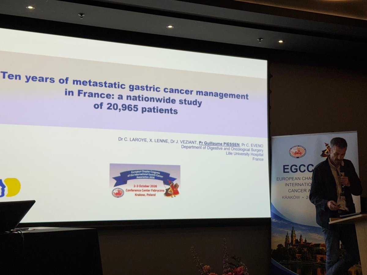 PiessenG's tweet photo. ๐ EGCC 2026 โ Krakรณw
Honored to have presented at the European Chapter Congress of the International Gastric Cancer
This work was led by Dr Constance Laroye and supervised by Pr Clarisse Eveno, with Dr X. Lenne and Dr J. Veziant.
#EGCC2026 #IGCA #GastricCancer #chulille https://t.co/BzqwDC2q8F