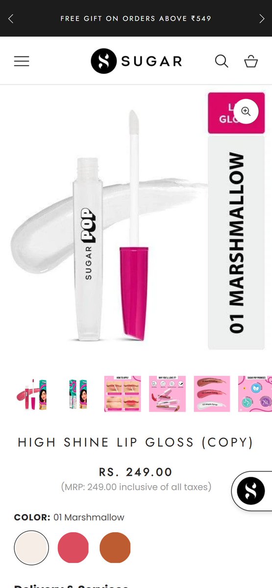 theashbyte's tweet photo. Live product page on SUGAR's site right now: "High Shine Lip Gloss (COPY)". The URL ends in -copy too.

Not a dig. It happens to every team that duplicates a product and forgets the name.

Before your festive sale goes live, search "copy" in your Products list. 30 seconds. https://t.co/B7CuM3RfwL