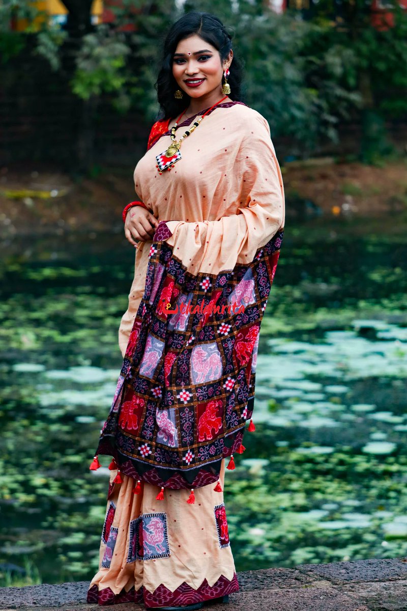 Utkalamrita's tweet photo. The Cream with Maroon Buti Elephant Designer Cotton Saree from our Devi Collection blends elegance symbolism and Odisha’s handloom heritage. Shot in Old Town Bhubaneswar it celebrates strength and grace. Get 20% OFF with code PUJA20 at checkout. 
Shop At - https://t.co/baY23Yq3x9 https://t.co/g0X2hYepXB