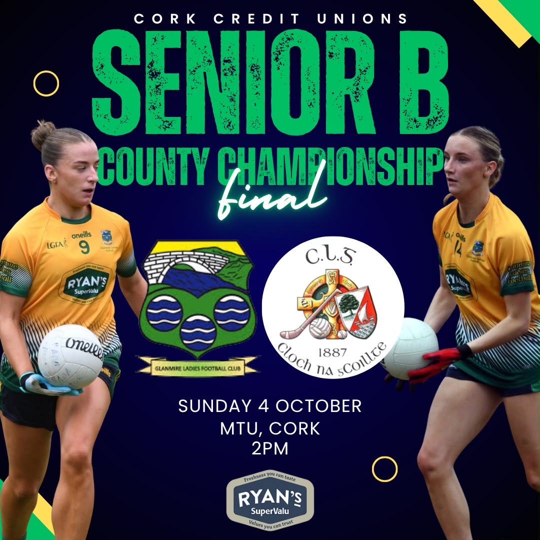 glanmireladies's tweet photo. Great to see the local support for our ladies in tomorrowβs @CorkLGFA @CorkCUs county final.
#SuperValu
#TheWidows
#GlanmireAbu
@GNBCORK @ryanssupervalu @GlanmireGAA
ππππ https://t.co/iUzg8dfOR7