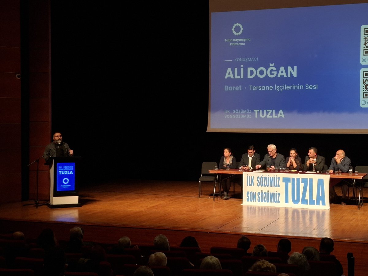 tuzladayanisma's tweet photo. Tersane işçilerinin sesi Baret Gazetesi'den Ali Doğan konuşmasını yapıyor. https://t.co/bDLZZ3niky